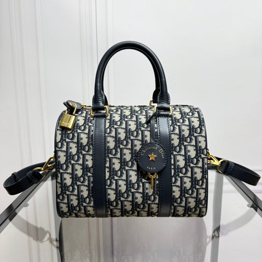Christian Dior Blue Diorissimo Oblique Jacquard Bowling Bag
