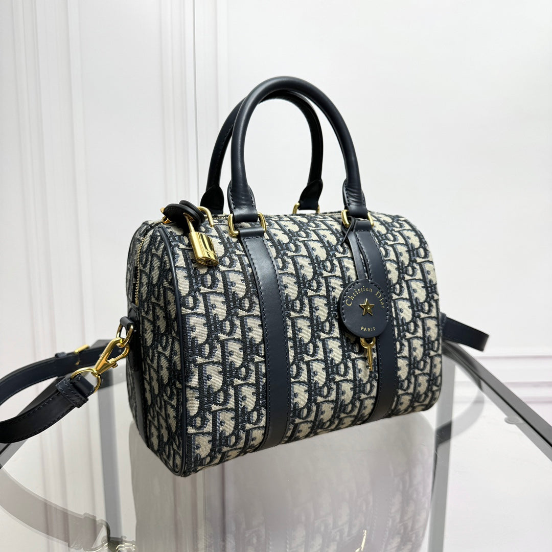 Christian Dior Blue Diorissimo Oblique Jacquard Bowling Bag