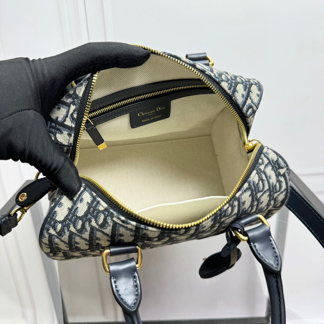 Christian Dior Blue Diorissimo Oblique Jacquard Bowling Bag