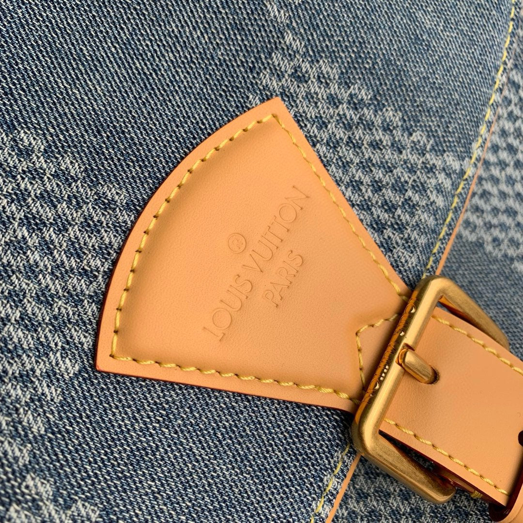 Louis Vuitton Damier Denim Blue Crossbody Bag with Tan Leather Strap