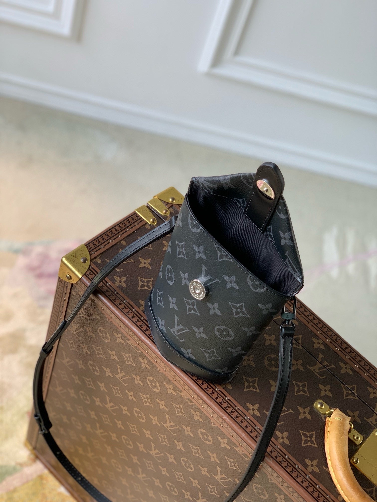 Louis Vuitton Nano Steamer Messenger Bag Monogram Eclipse Canvas