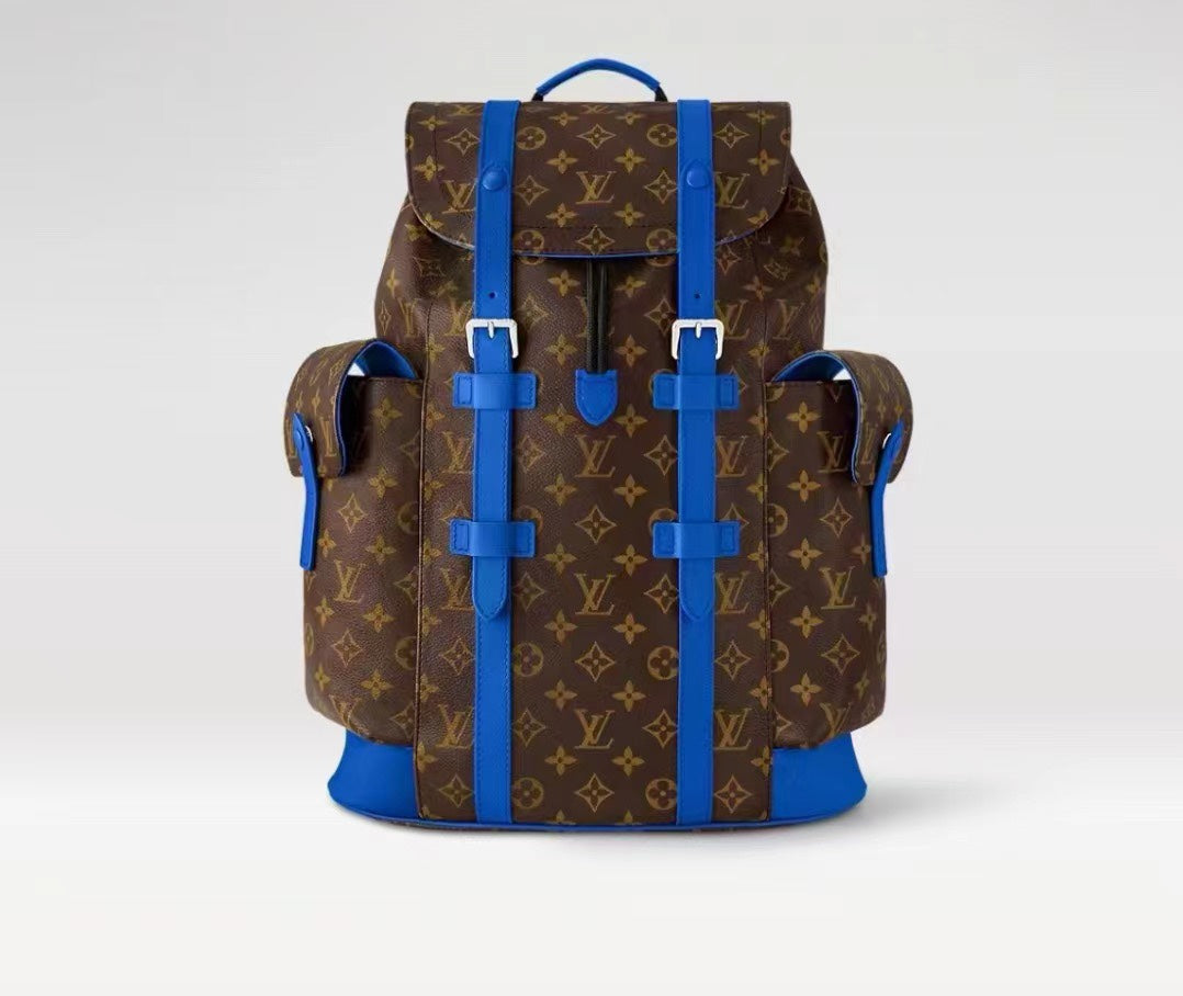 Louis Vuitton Christopher PM Backpack Monogram Canvas with Blue Leather Trim
