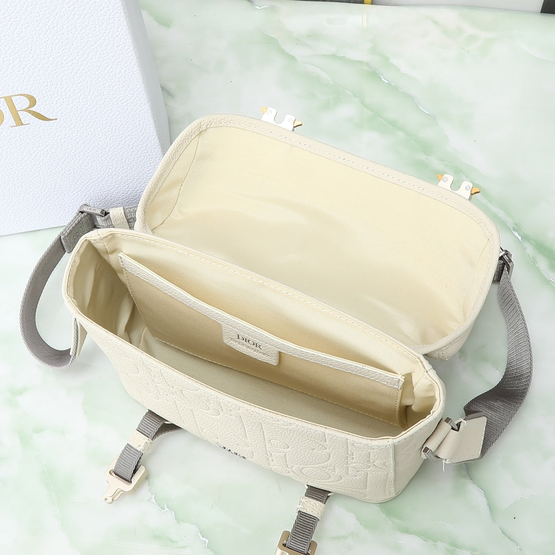 Christian Dior Lingot Messenger Bag in Cream Embossed CD Oblique Leather