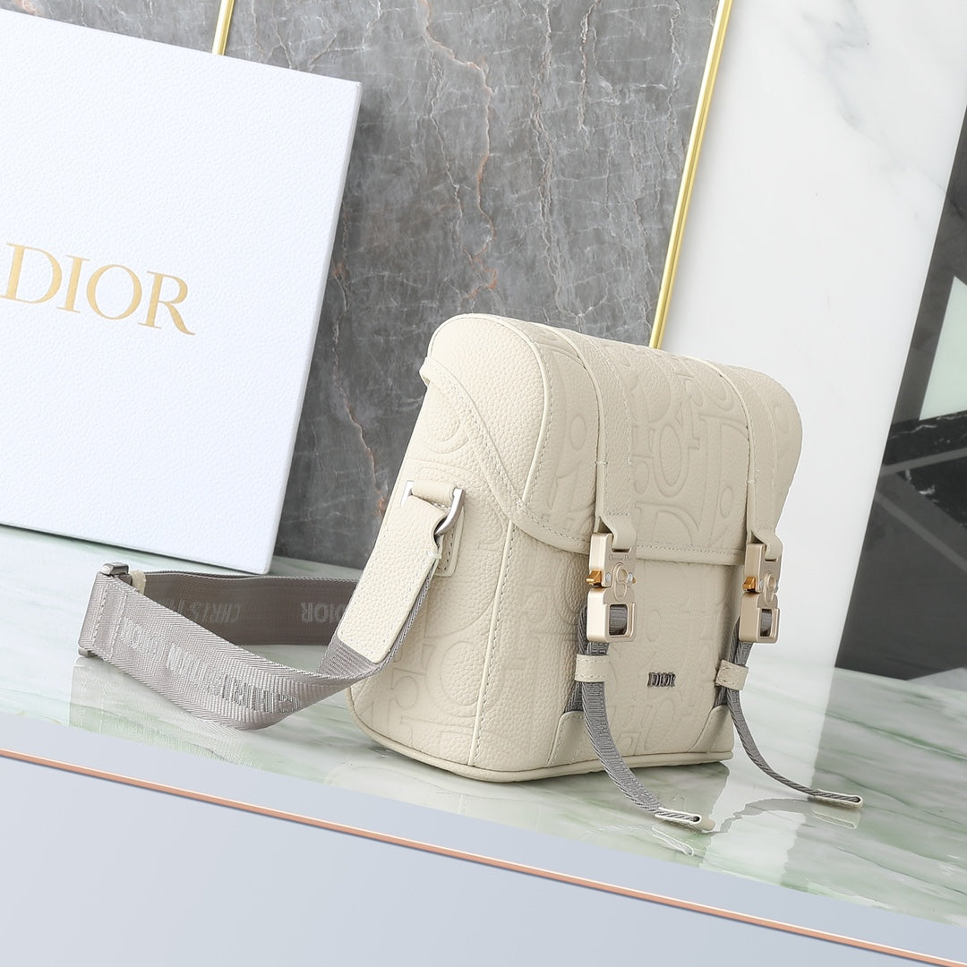 Christian Dior Lingot Messenger Bag in Cream Embossed CD Oblique Leather