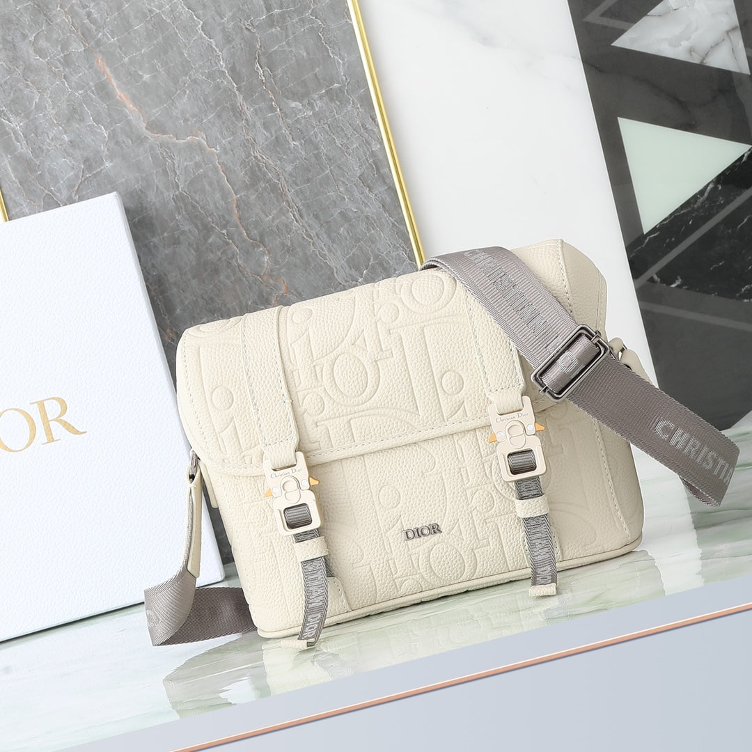 Christian Dior Lingot Messenger Bag in Cream Embossed CD Oblique Leather