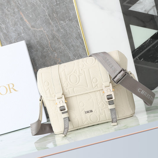 Christian Dior Lingot Messenger Bag in Cream Embossed CD Oblique Leather