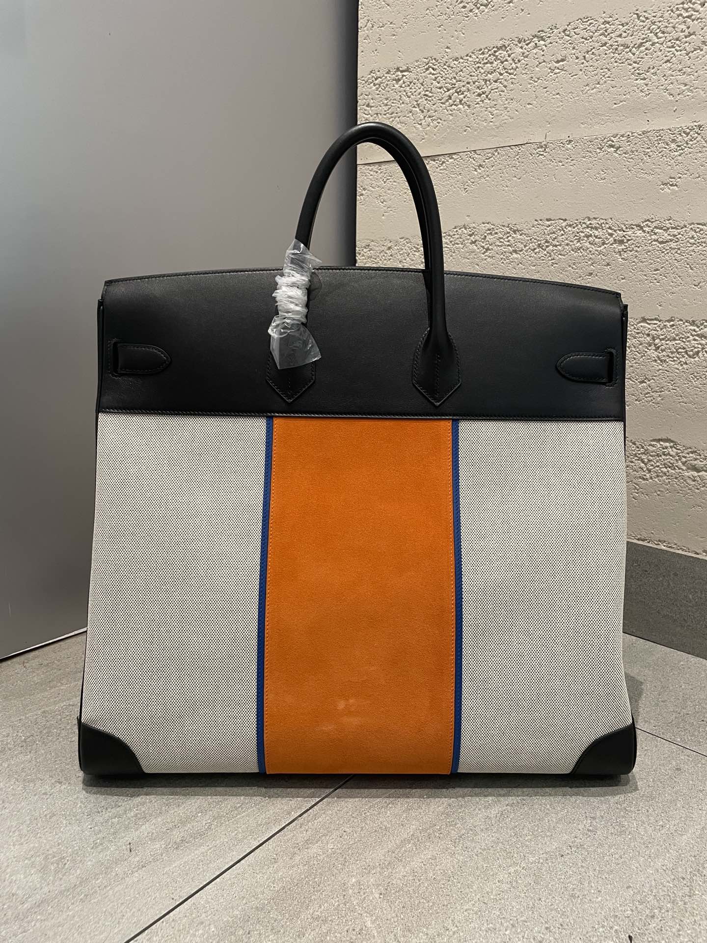 Luxury Canvas and Leather Large Tote Bag - Multicolor Geometric Design