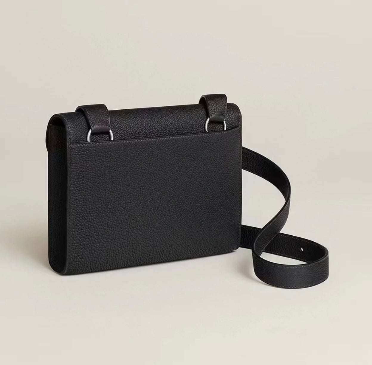 Luxury Black Leather Belt Bag - Compact Crossbody Waist Pouch with Silver Buckle
