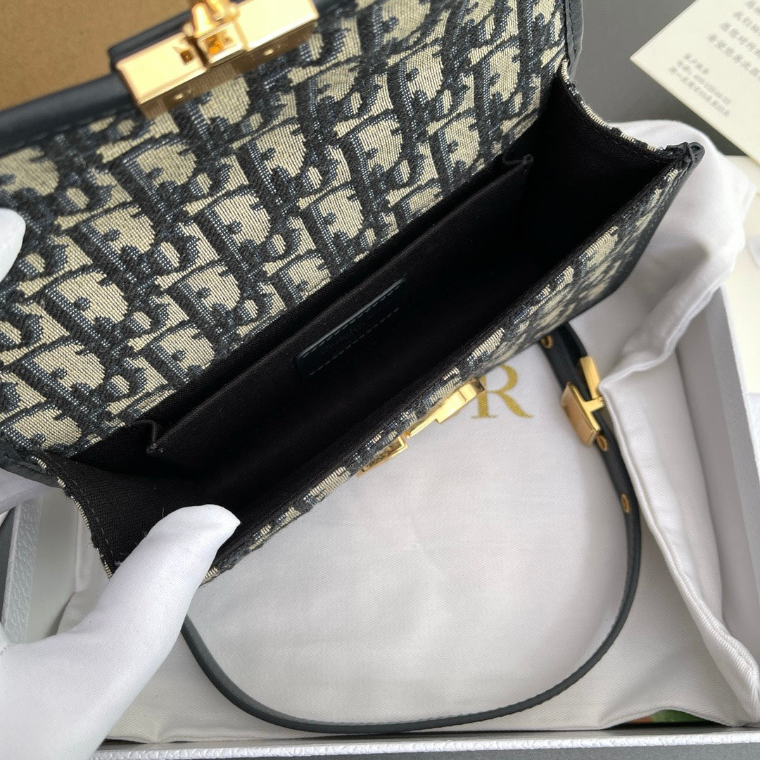 Dior Classic Monogram Jacquard Flap Shoulder Bag with Gold Chain Strap