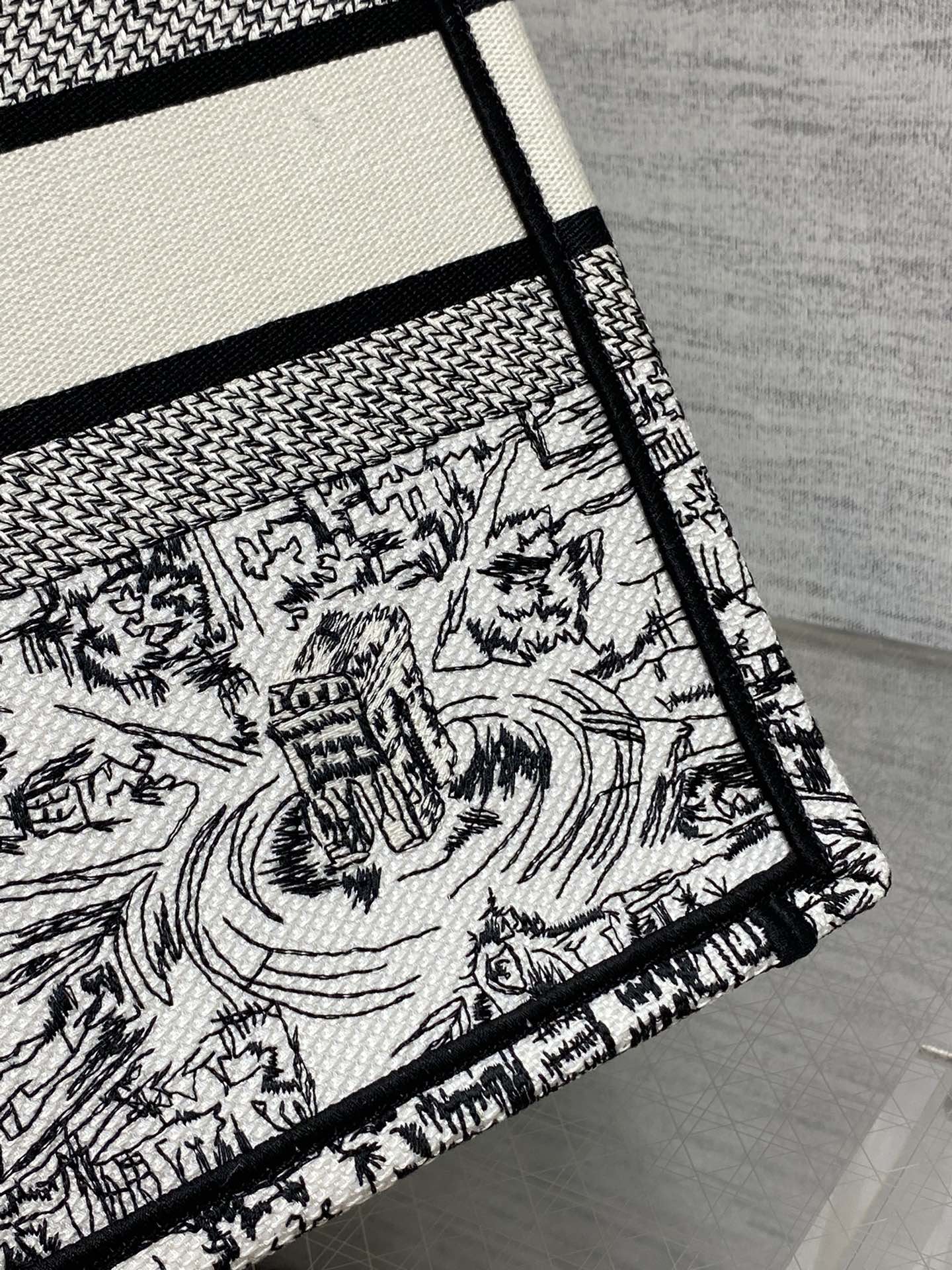 Dior Parisian Toile Scenic Print Large Canvas Tote Handbag