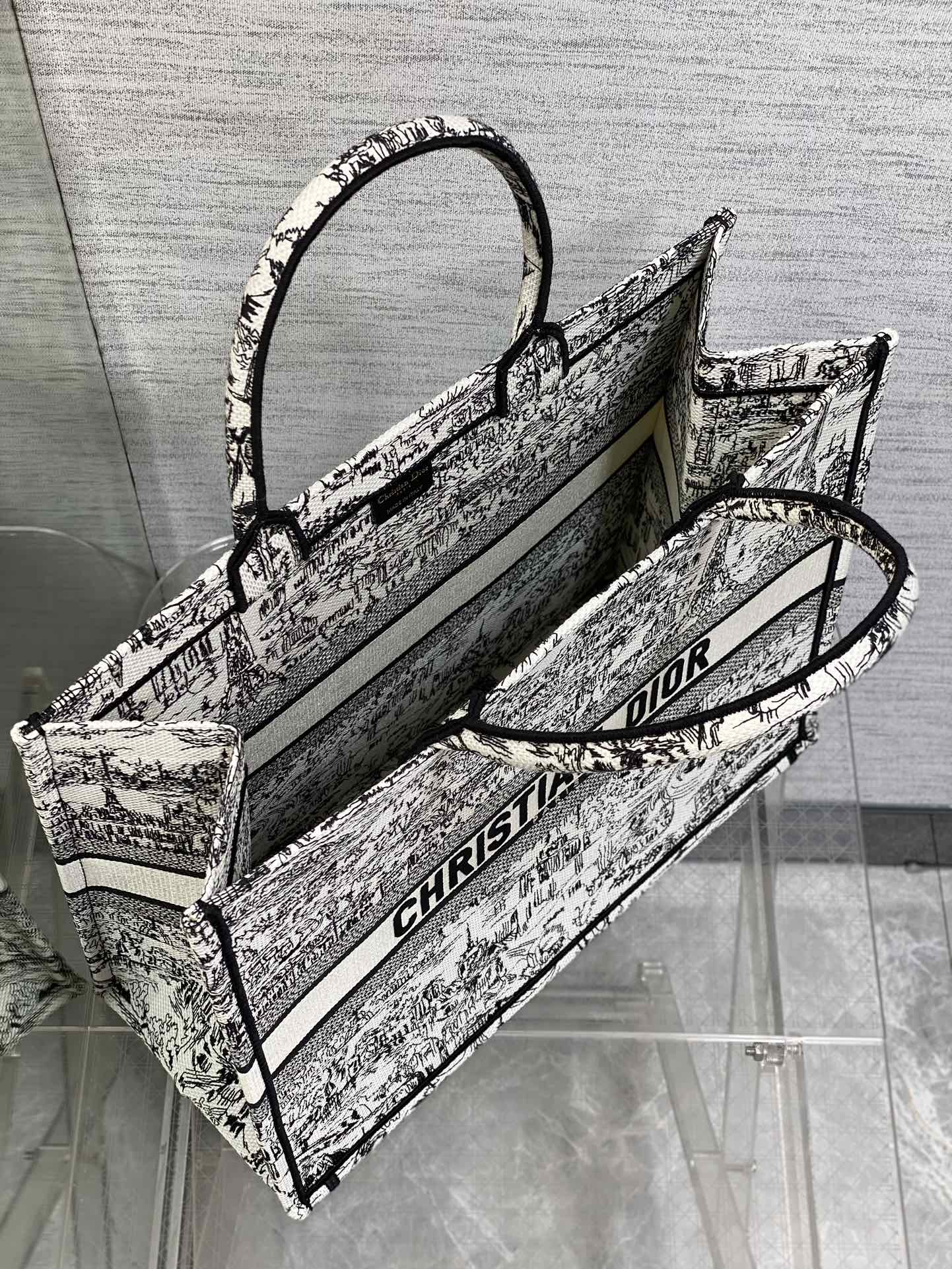 Christian Dior Large Book Tote Bag - White and Black Plan de Paris Embroidery