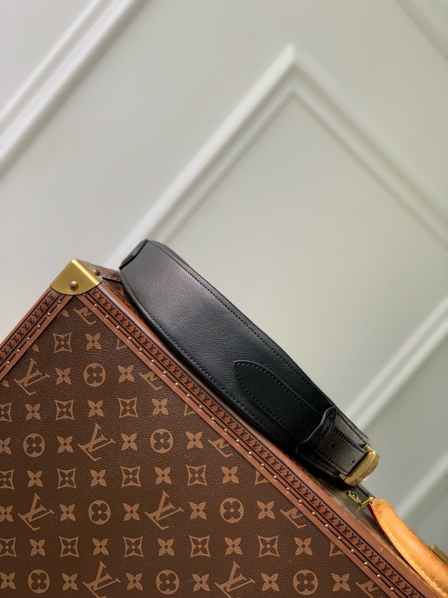 Louis Vuitton Black Leather Belt Bag with Gold Hardware