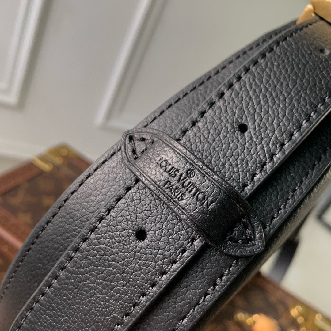 Louis Vuitton Black Leather Belt Bag with Gold Hardware