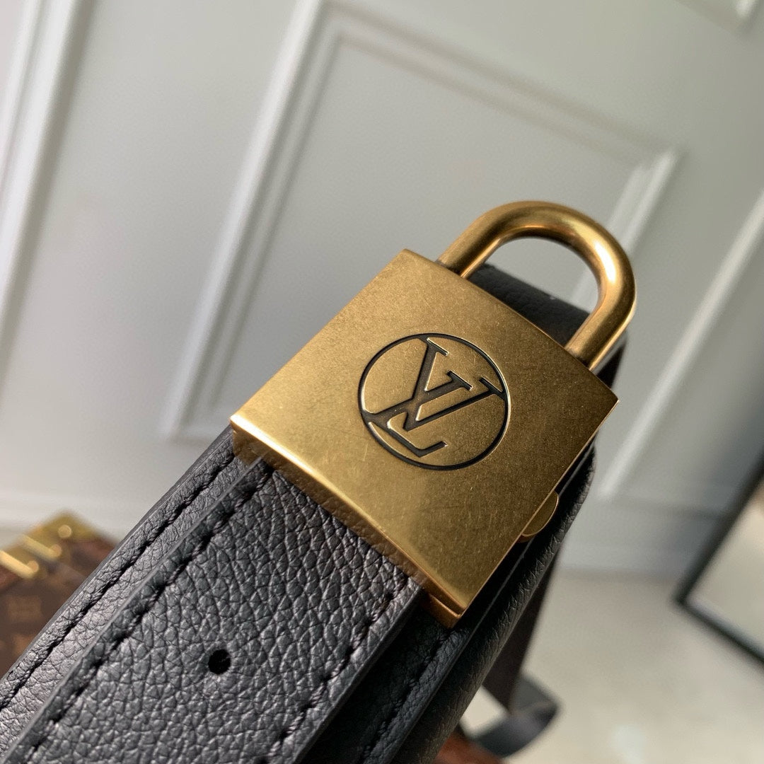 Louis Vuitton Black Leather Belt Bag with Gold Hardware