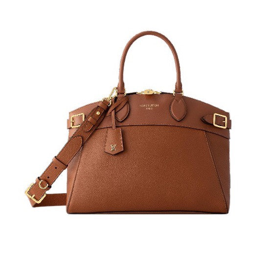 LE CHÂTEAU PARIS Brown Leather Satchel Handbag with Shoulder Strap