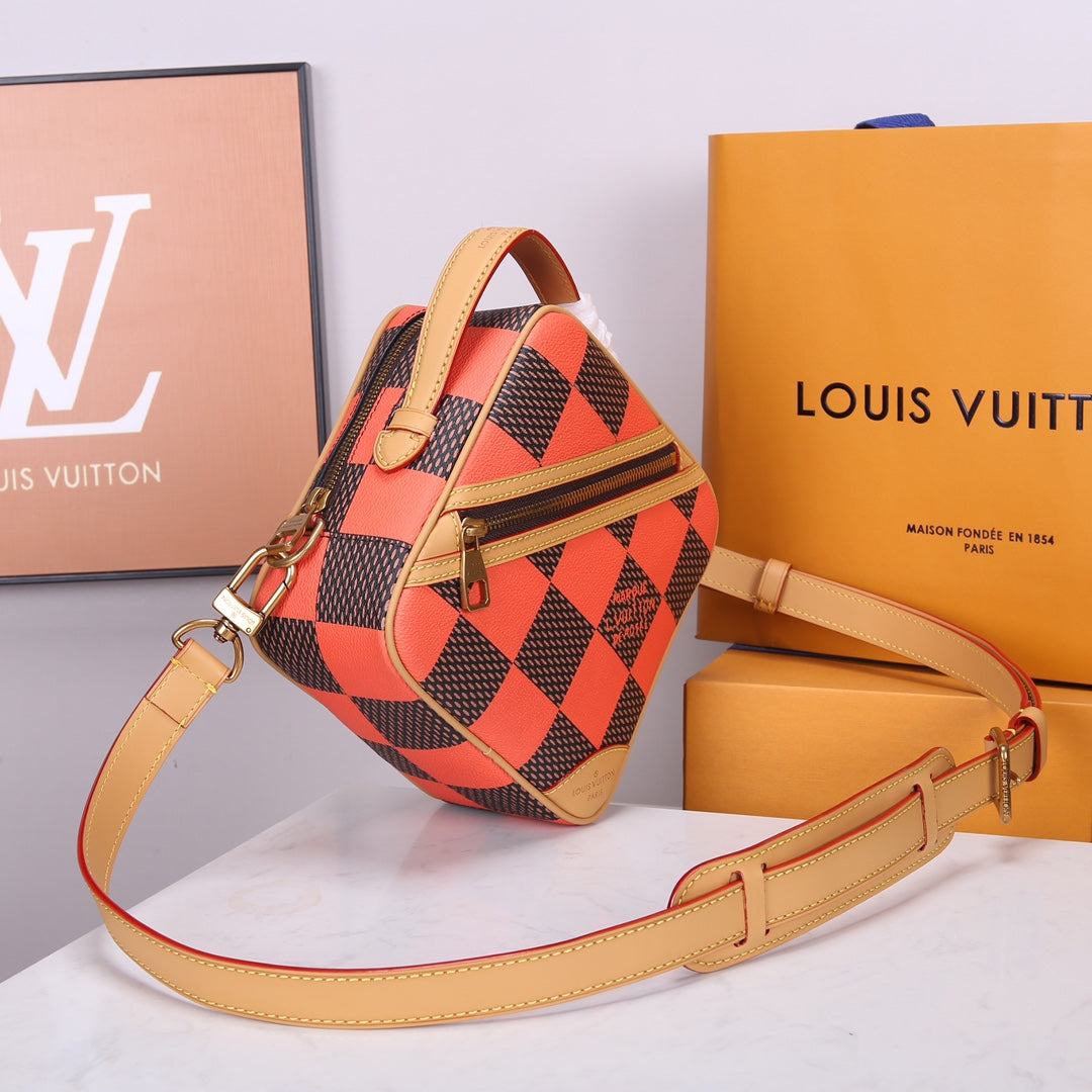 Louis Vuitton Square Bag Damier Pop Orange and Brown Checkerboard Crossbody