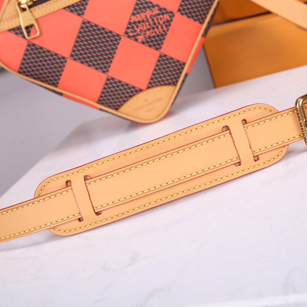 Louis Vuitton Square Bag Damier Pop Orange and Brown Checkerboard Crossbody