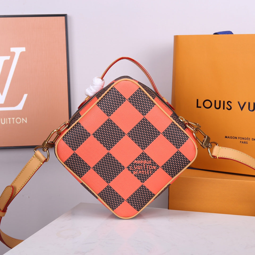 Louis Vuitton Square Bag Damier Pop Orange and Brown Checkerboard Crossbody