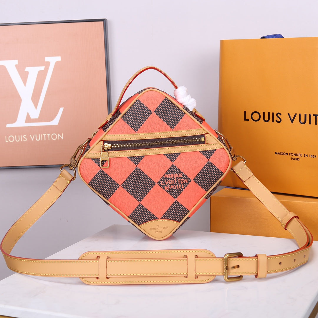 Louis Vuitton Square Bag Damier Pop Orange and Brown Checkerboard Crossbody