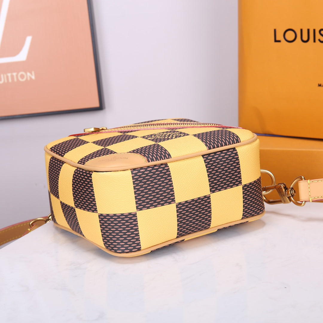 Louis Vuitton Yellow and Brown Checkerboard Diamond-Shaped Crossbody Bag