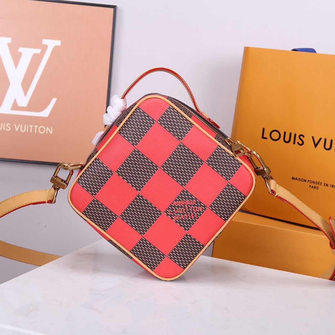 Louis Vuitton Diamond Crossbody Bag Damier Pop Canvas Red