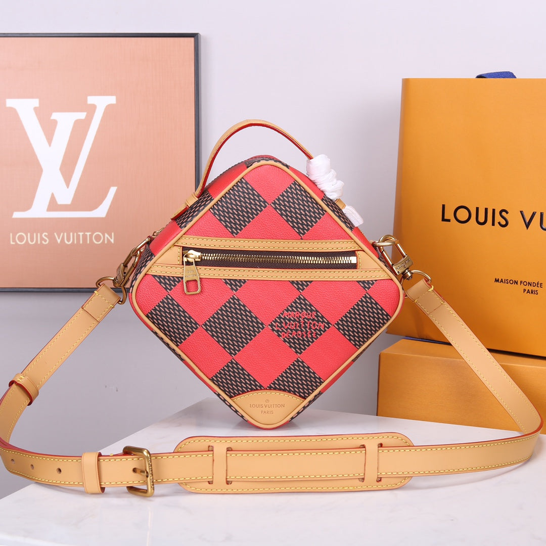 Louis Vuitton Diamond Crossbody Bag Damier Pop Canvas Red