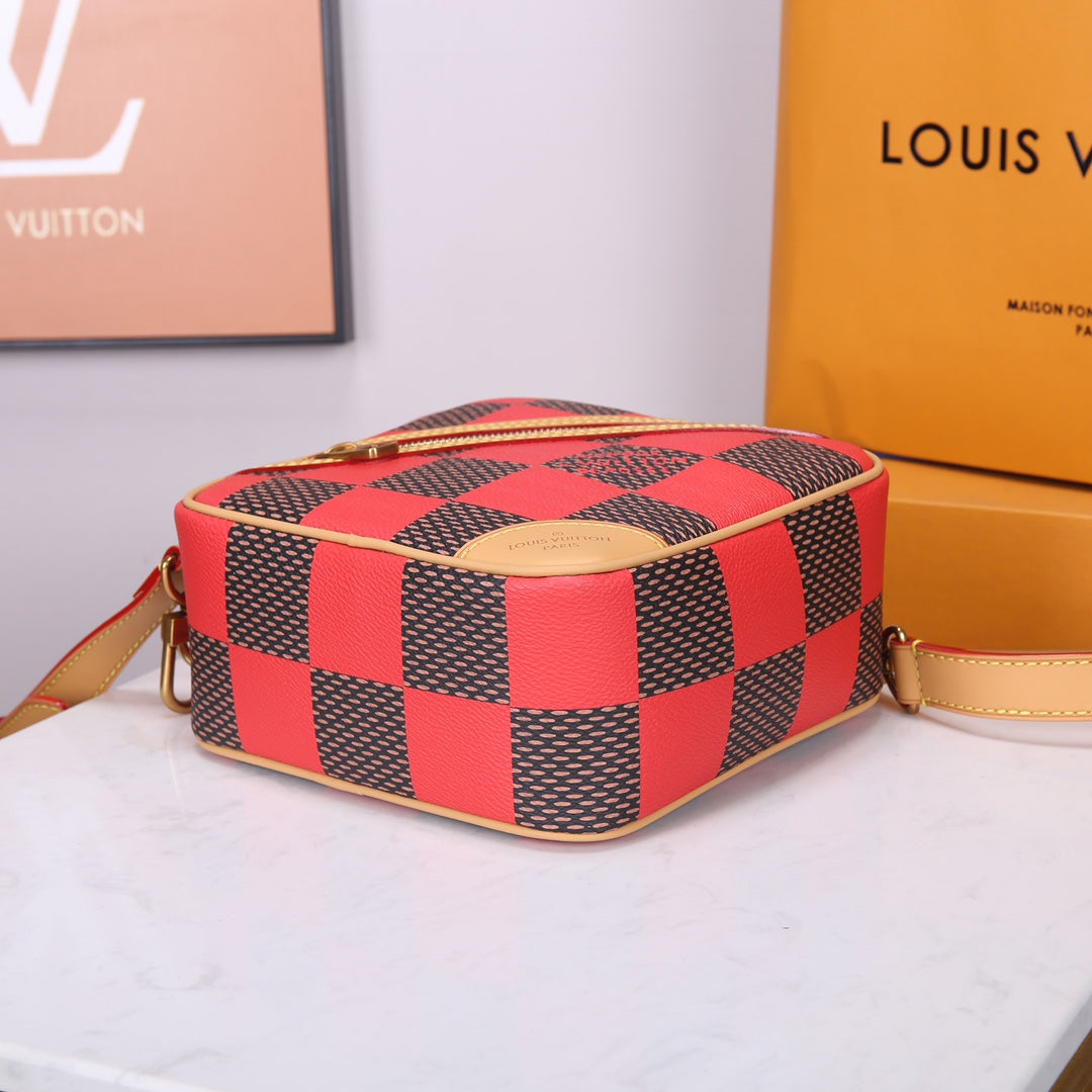 Louis Vuitton Diamond Crossbody Bag Damier Pop Canvas Red