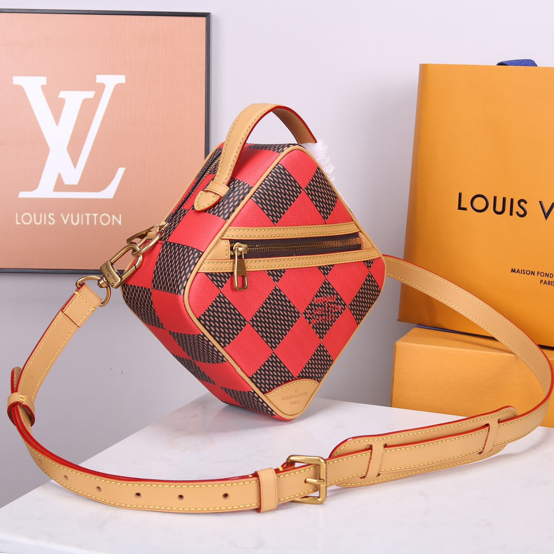 Louis Vuitton Diamond Crossbody Bag Damier Pop Canvas Red