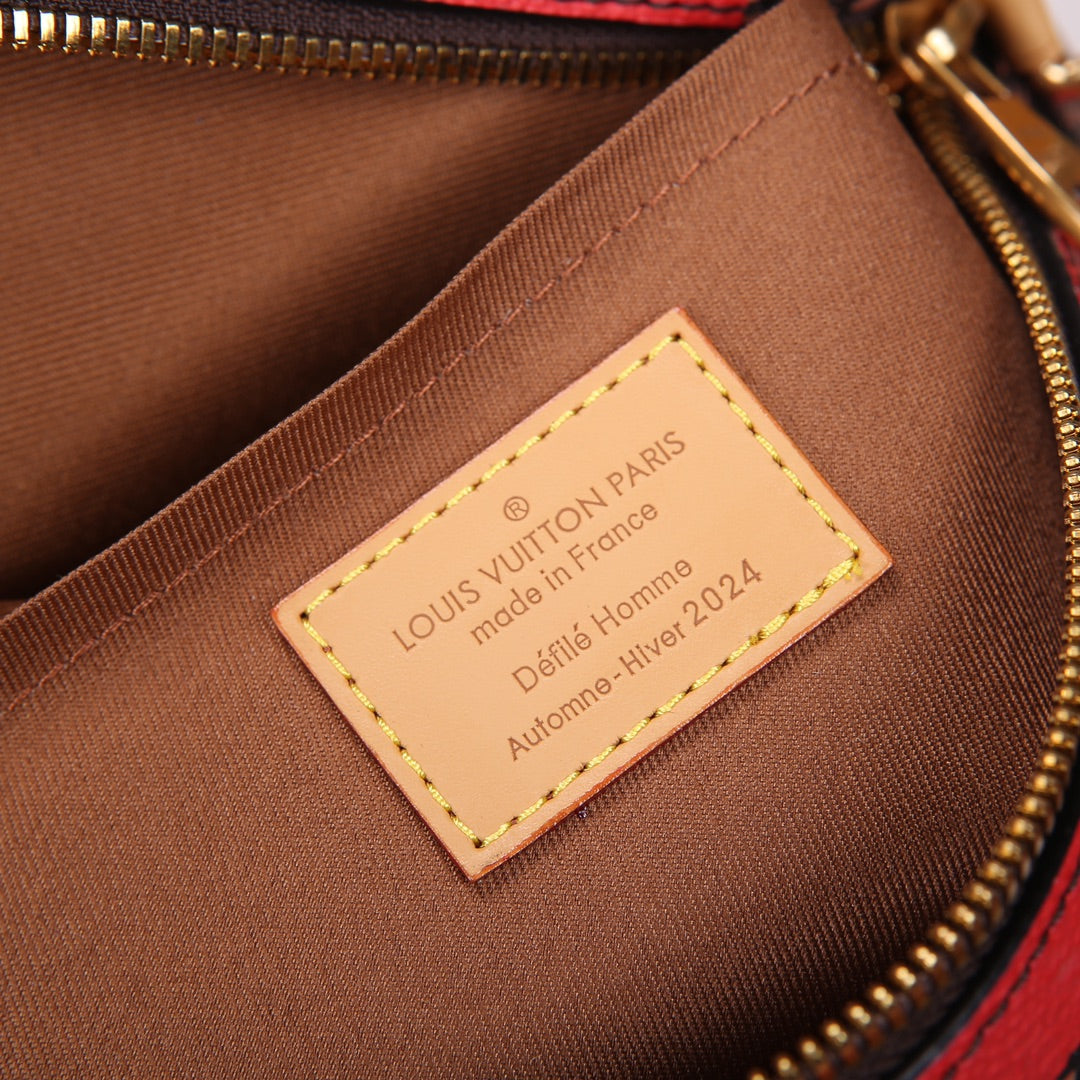 Louis Vuitton Red and Brown Checkerboard Diamond Shaped Crossbody Bag with Leather Trim