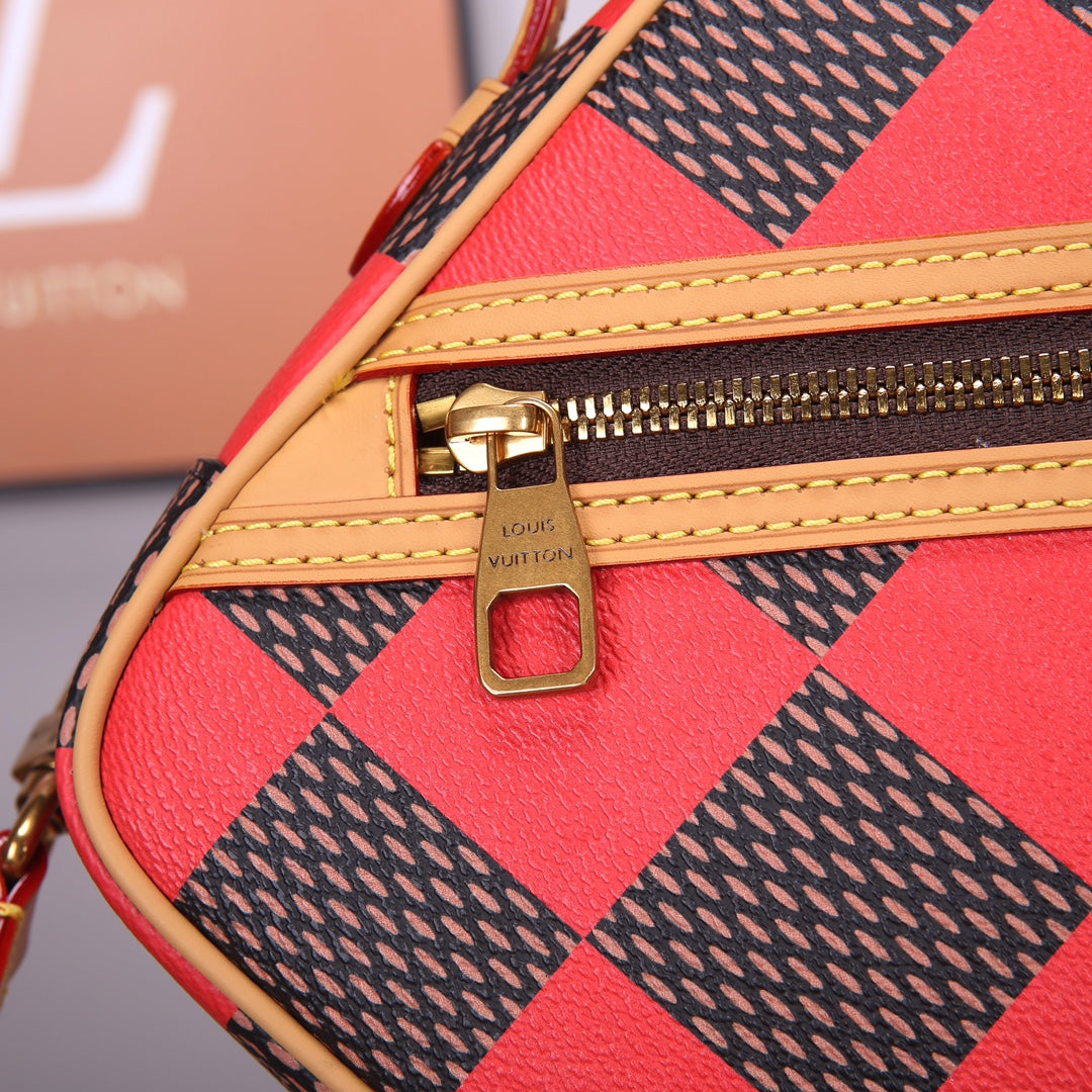 Louis Vuitton Diamond Crossbody Bag Damier Pop Canvas Red