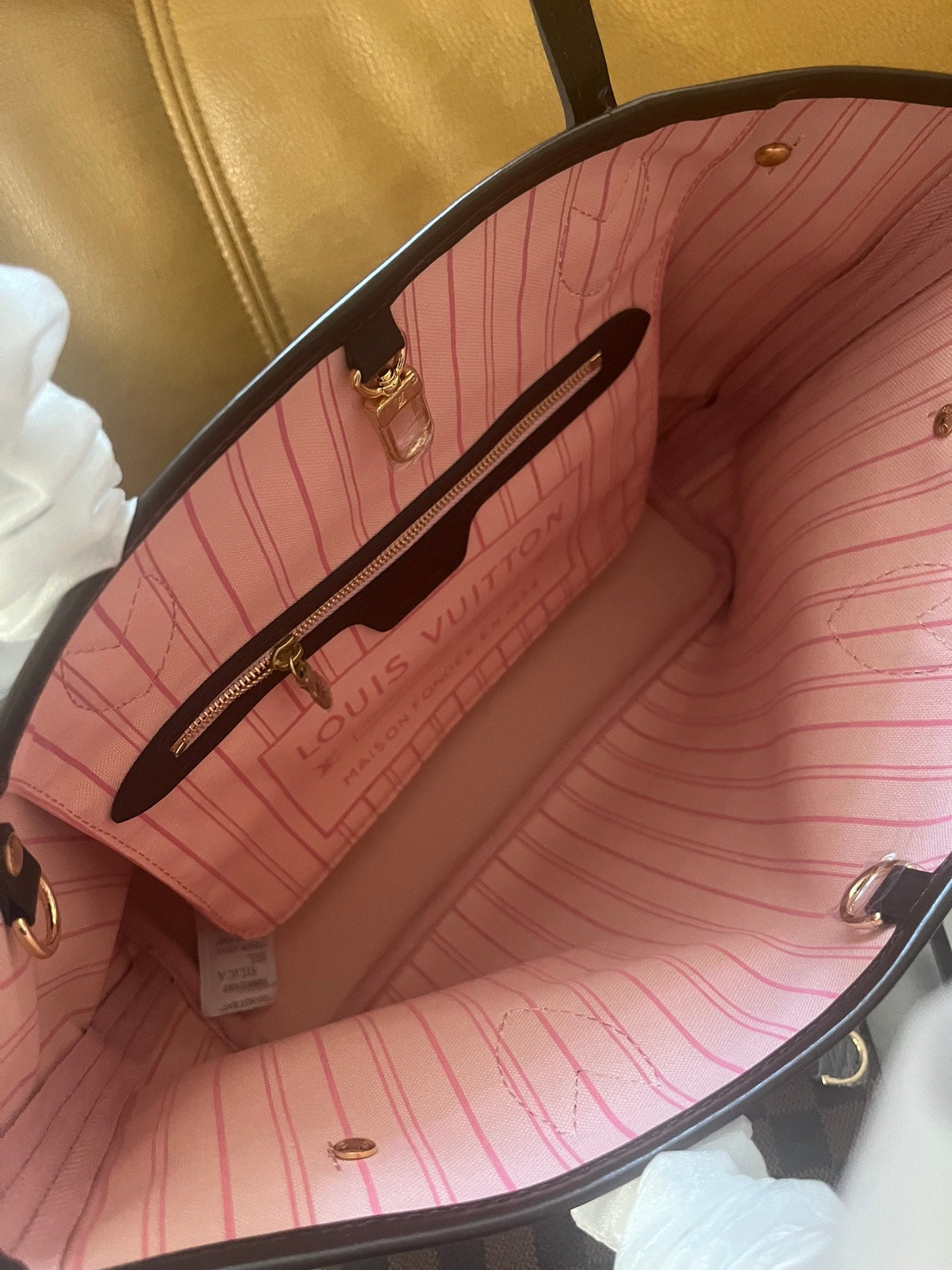 Louis Vuitton Neverfull MM Damier Ebene Canvas Tote Bag with Pouch - Rose Ballerine
