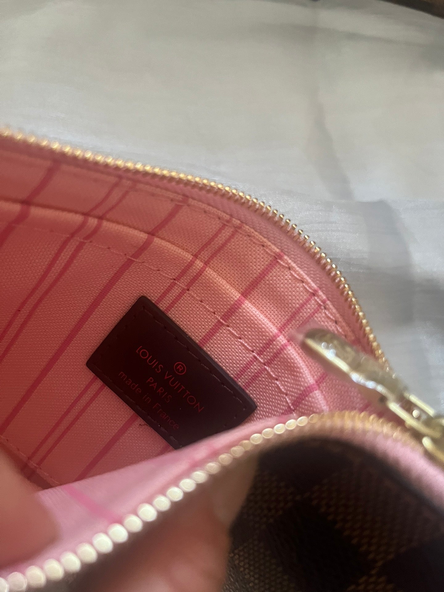 Louis Vuitton Neverfull MM Damier Ebene Canvas Tote Bag with Pouch - Rose Ballerine