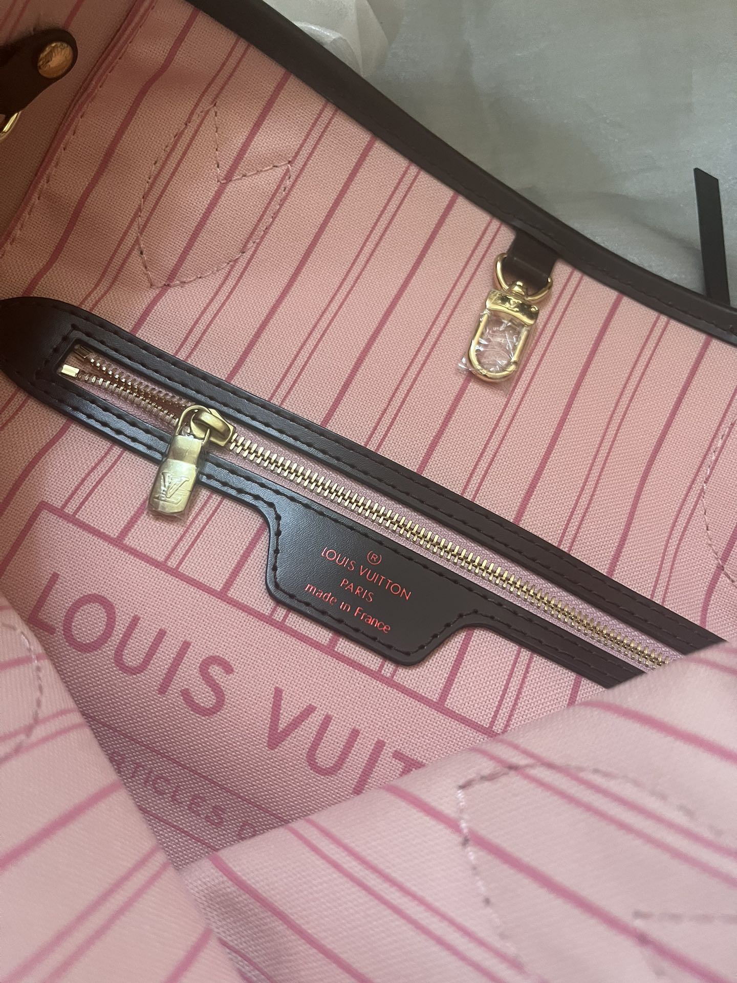 Louis Vuitton Neverfull MM Damier Ebene Canvas Tote Bag with Pouch - Rose Ballerine