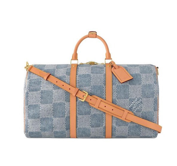 Louis Vuitton Keepall Bandoulière 50 Damier Denim Blue Duffle Bag