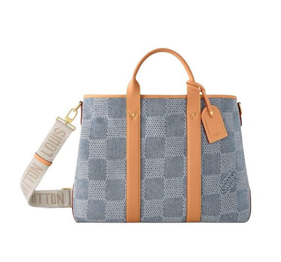 Louis Vuitton Onthego PM Damier Denim Tote Bag - Blue and White