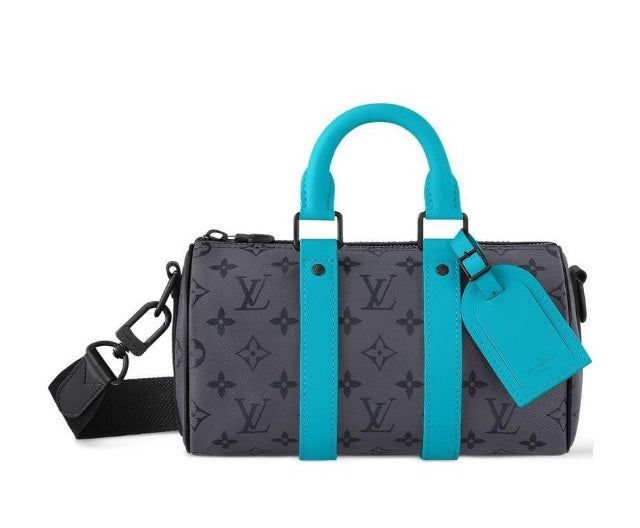 Louis Vuitton Keepall Bandoulière 25 Monogram Eclipse Turquoise Accent Mini Duffle Bag