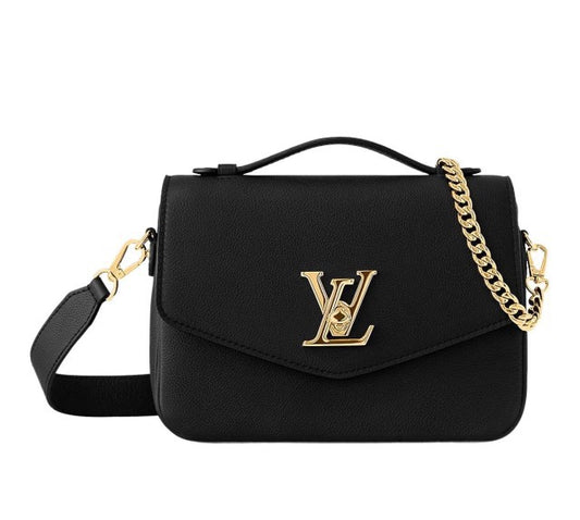 Elegant Black Crossbody Bag with Gold-Tone Hardware and Top Handle