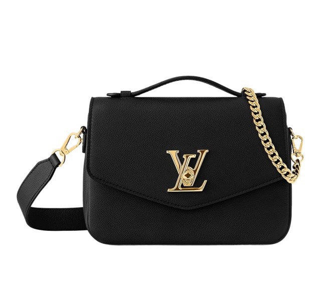 Elegant Black Crossbody Bag with Gold-Tone Hardware and Top Handle