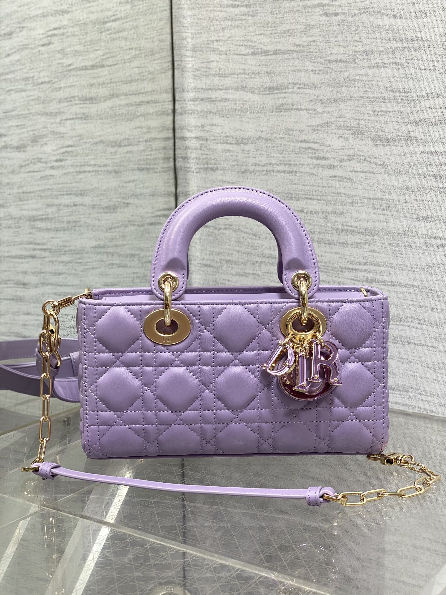 Christian Dior Lady D-Joy Bag Lilac Cannage Lambskin Gold Hardware