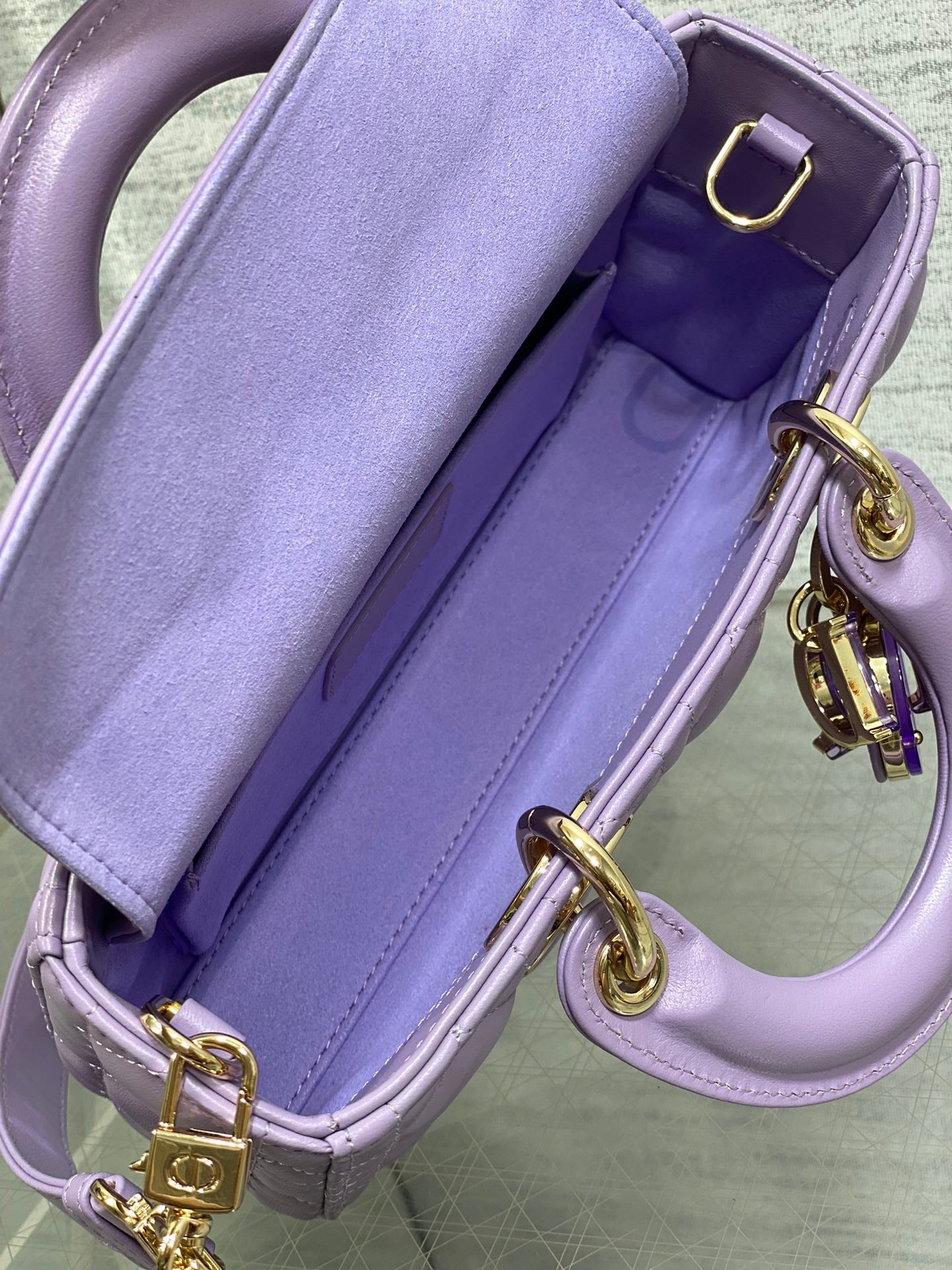 Christian Dior Lady D-Joy Bag Lilac Cannage Lambskin Gold Hardware