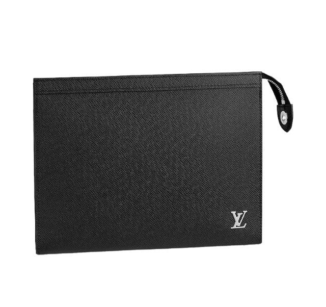 Louis Vuitton Black Taiga Leather Poche Voyage Pouch Clutch MM