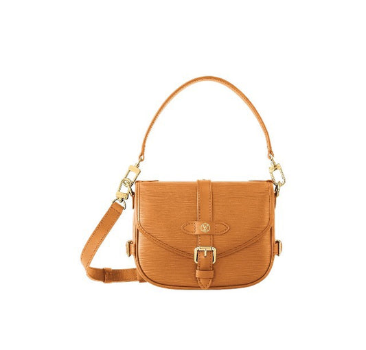Tan Leather Saddle Bag - Women's Classic Crossbody Shoulder Bag with Gold-Tone Hardware