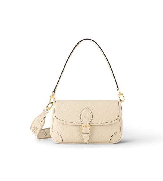 Luxury Monogram Embossed Leather Shoulder Bag - Cream with Gold Hardware
