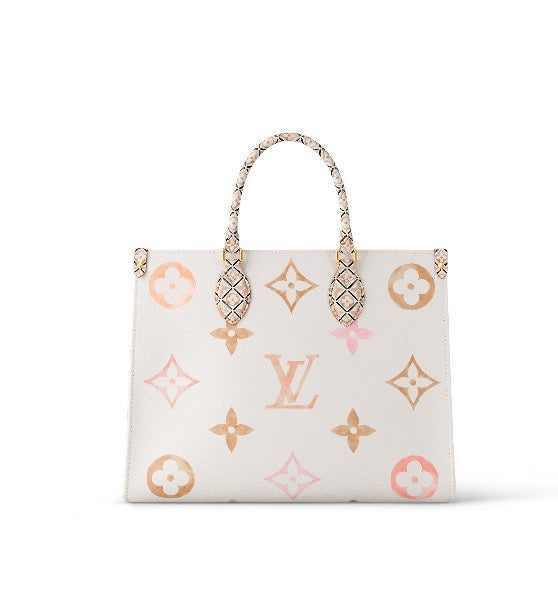 Louis Vuitton Onthego MM Monogram Empreinte Leather Tote Bag - Pastel White/Pink