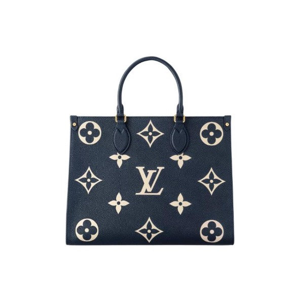 Louis Vuitton OnTheGo MM Monogram Empreinte Navy Blue Leather Tote Bag