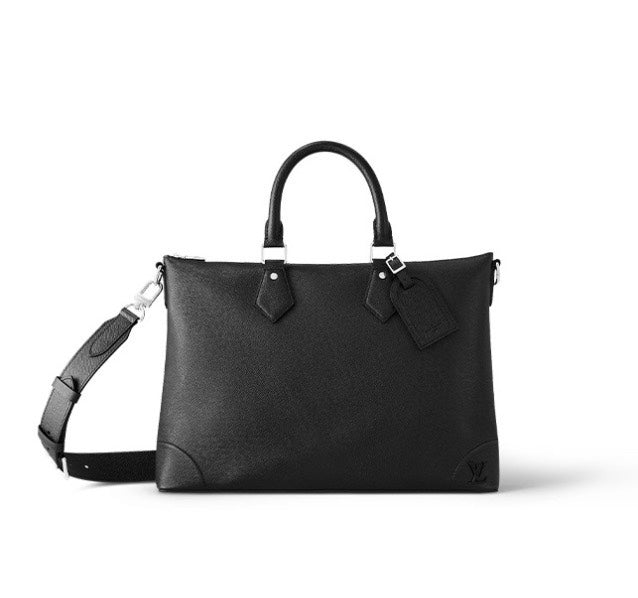 Premium Black Leather Briefcase - Professional Business Laptop Bag with Shoulder Strap
