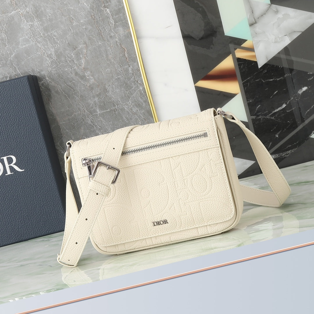Christian Dior Safari Messenger Bag Cream Embossed Oblique Leather