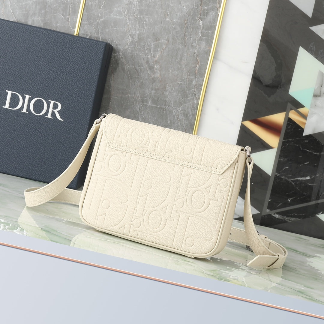 Christian Dior Safari Messenger Bag Cream Embossed Oblique Leather