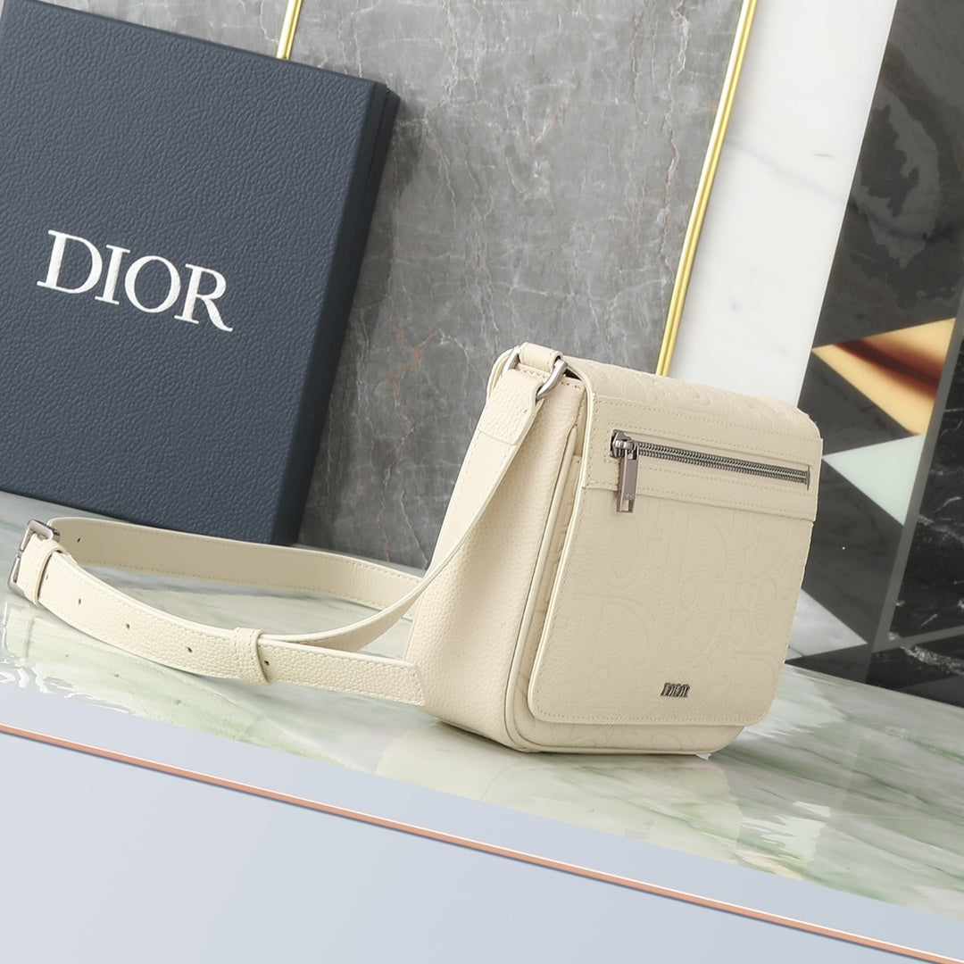 Christian Dior Safari Messenger Bag Cream Embossed Oblique Leather