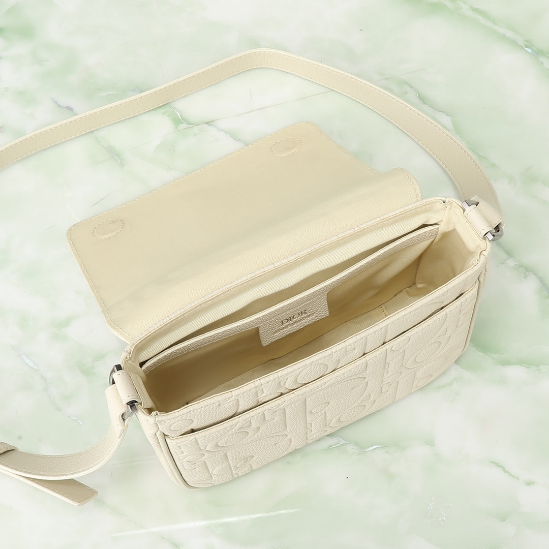 Dior Luxury Off-White Embossed Leather Crossbody Shoulder Bag